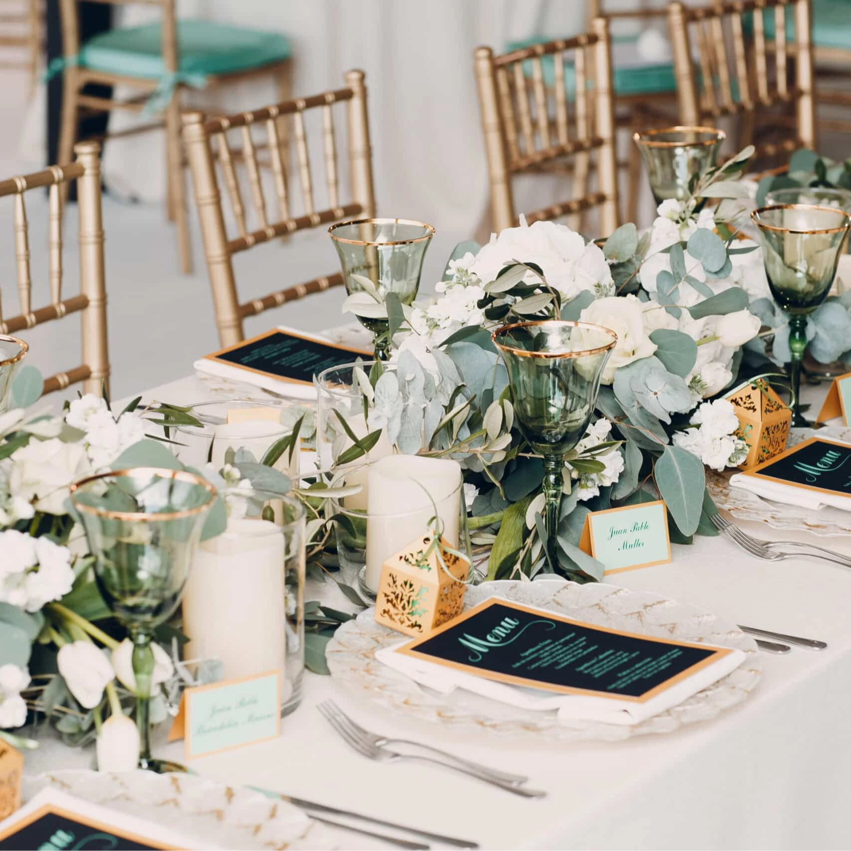 We can help you design and setup a beautiful custom look for your wedding reception