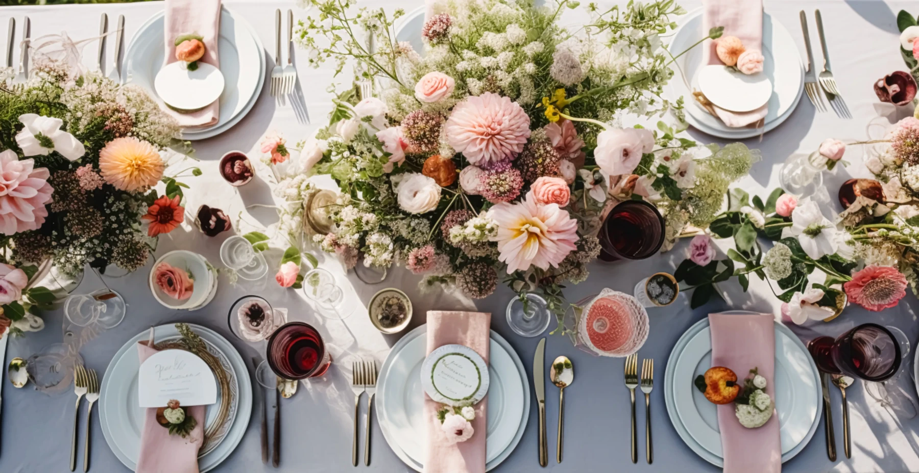 A beautifully set table at an outdoor wedding