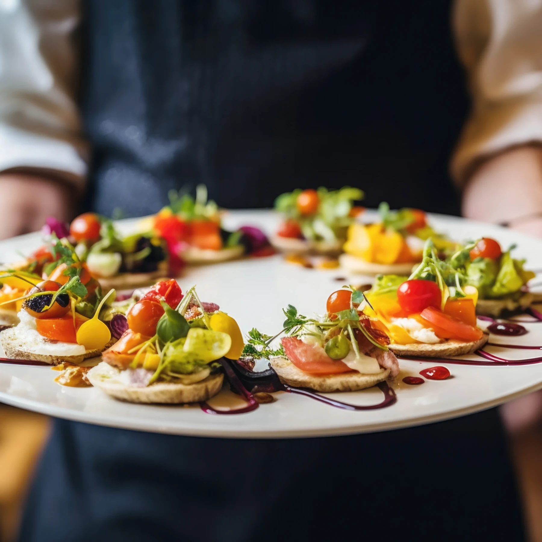 Server carries a tray of hors d'oeuvres to guests at an event