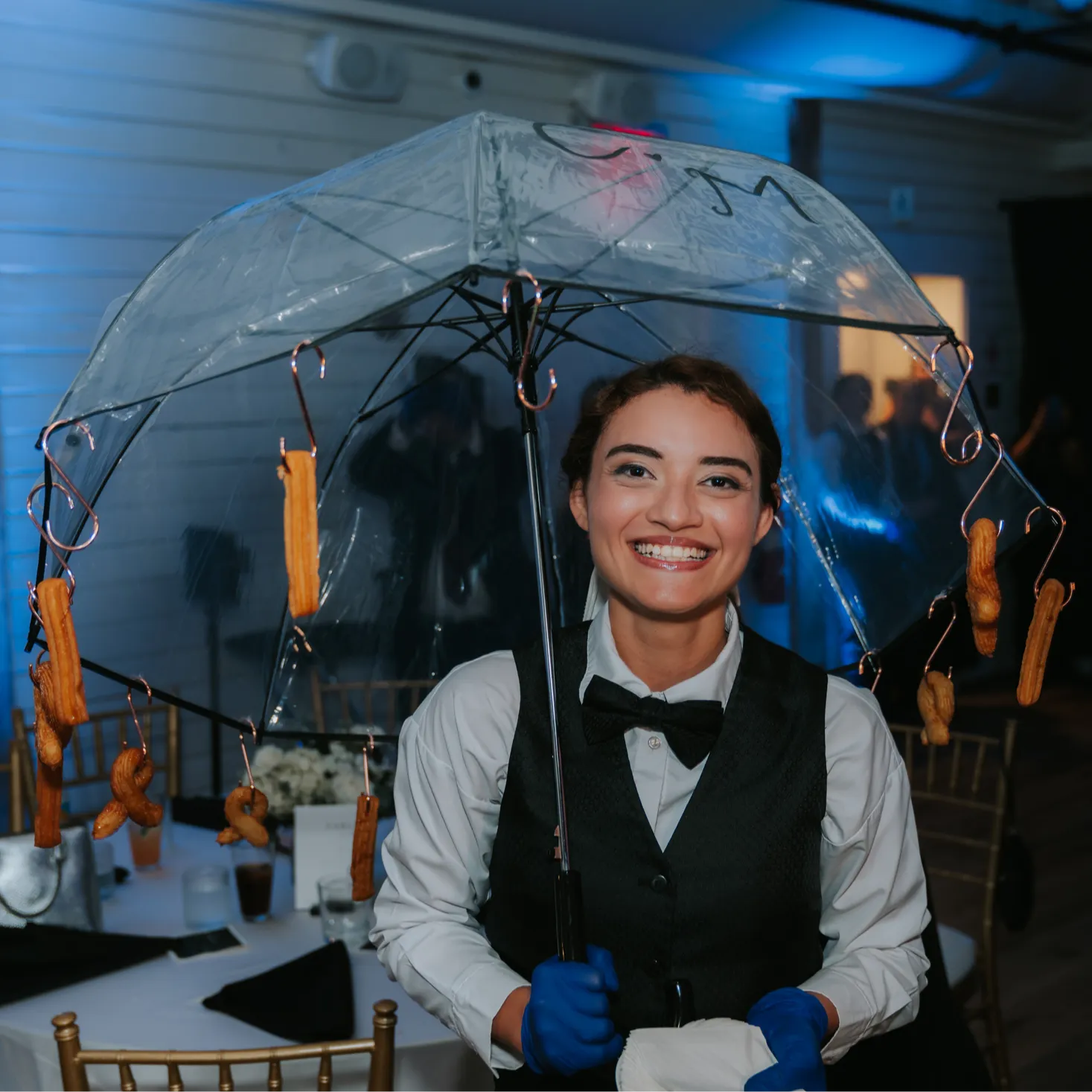 The doughnut umbrella making it\\'s rounds at a celebration catered at Brentsville Hall
