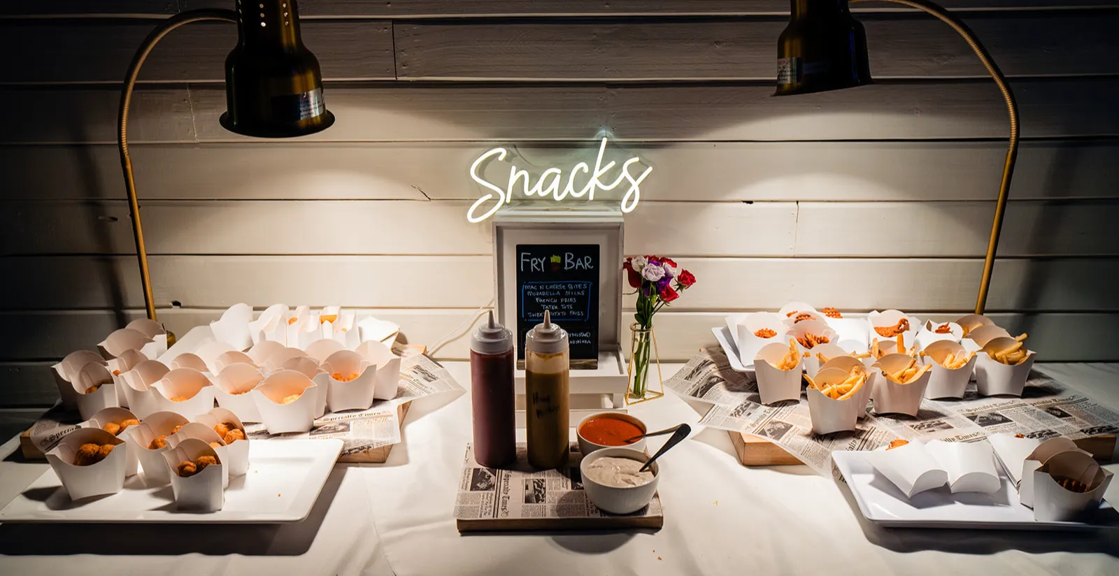 Late night snack bar with fries, tots, and hushpuppies