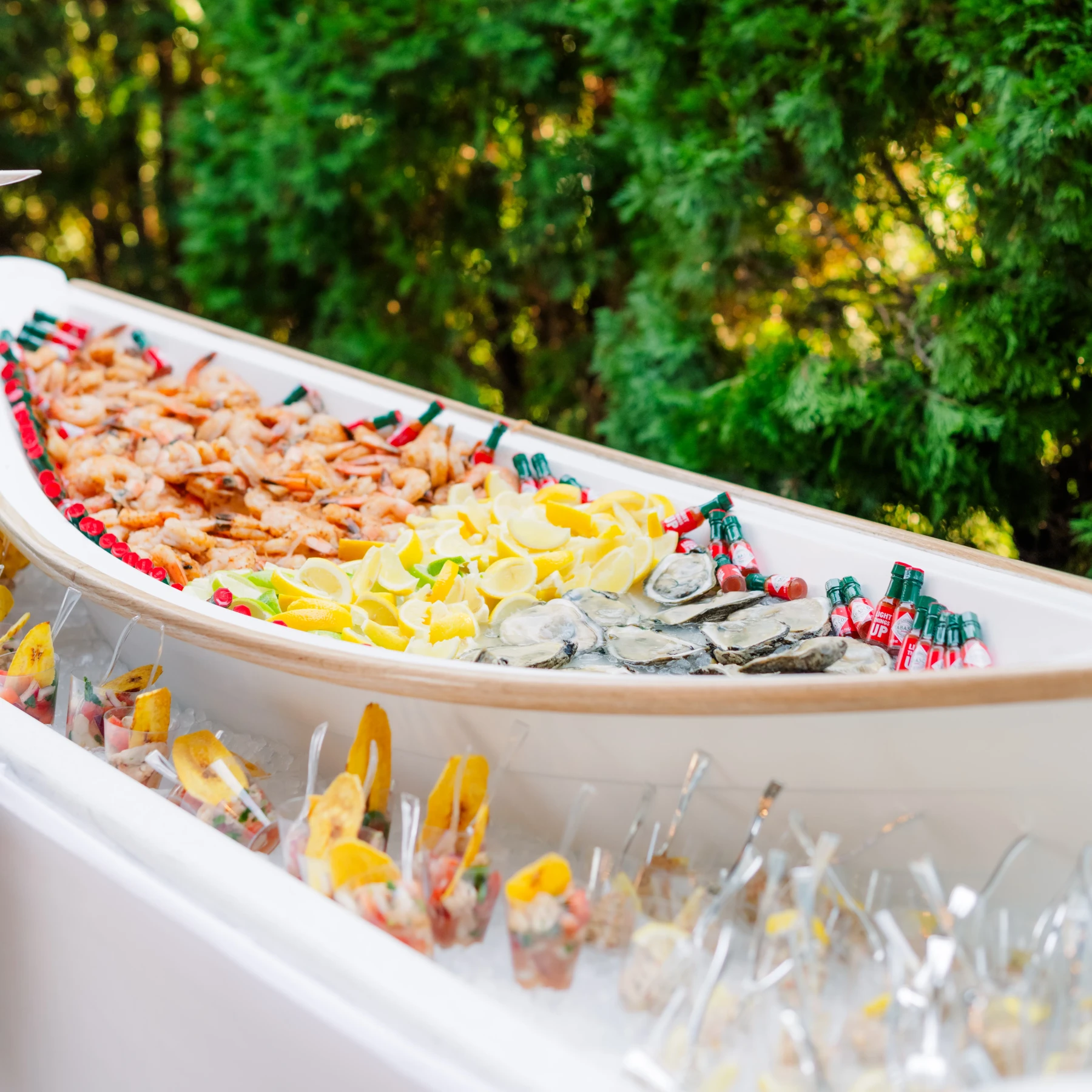 The seafood boat coming ashore at an event catered by Everyone Eats Catering
